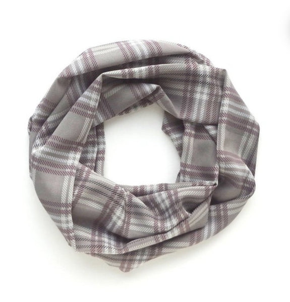 Grey + Purple Plaid Infinity Scarf